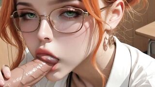 Busty Redhead Teacher in Glasses Masturbates with Dildo in Classroom