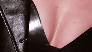 Allie Eve Knox Solo Striptease in Black Leather Lingerie