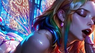 Busty Rainbow Fairy Gives Blowjob in Enchanted Forest