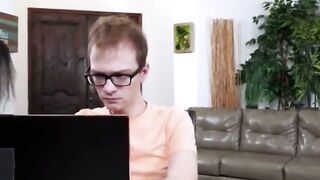 Nerd With Glasses Licks Asses Of Two Hot Beauties