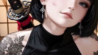 Tattooed Shemale Samurai Babe with Katana in Solo Hentai