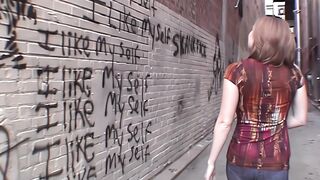 Josie Flashes in Public Alley Near College Campus