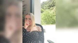 Tattooed Blonde Masturbates with Toys by Scenic Window