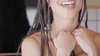 Curvy Black MILF Kira Noir Strips Naked in the Kitchen