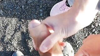 Risky Public Handjob on Nude Blonde Teen
