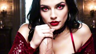 Busty AI Devil Beauty Receives Sticky Facials on Velvet Bed