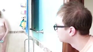 Nerd With Glasses Licks The Pies Of Two Beauties