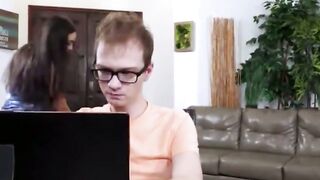 Nerd With Glasses Licks The Pies Of Two Beauties
