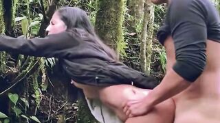 Amateur Teen Swallows 10+ Inch Cock in the Forest
