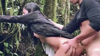 Amateur Teen Swallows 10+ Inch Cock in the Forest