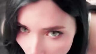 POV: Passionate Brunette Deep Throat, Footjob & Cum in Mouth