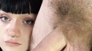 Intense Close-Up Blowjob by Edgy Trans Woman with Black Hair