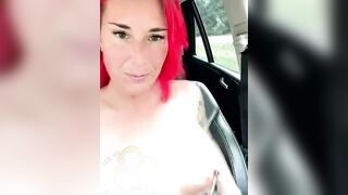 Stunning Redhead Shemale Masturbates in Car with Oil and Toy
