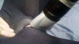 Vacuum Cleaner Blows Clitoris though Yoga Leggings Noisy Groaning