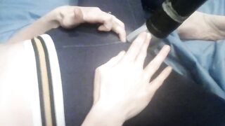 Vacuum Cleaner Blows Clitoris though Yoga Leggings Noisy Groaning