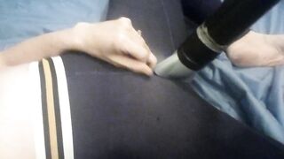 Vacuum Cleaner Blows Clitoris though Yoga Leggings Noisy Groaning
