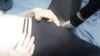 Vacuum Cleaner Blows Clitoris though Yoga Leggings Noisy Groaning