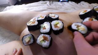 Nyotaimori (女 小 盛 り "serving on a Woman's Body")