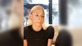 Blonde Shemale Solo Tease in Lingerie on the Couch