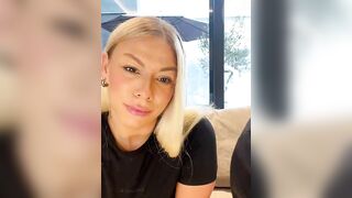 Blonde Shemale Solo Tease in Lingerie on the Couch