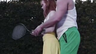 Petite Redhead Tennis Trainer Teases With Thigh-Highs