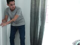 Ebony MILF Naomi Foxxx Gives Stepson a Shower Blowjob