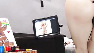 Saucy Latina Cookie Licks Her Painted Body
