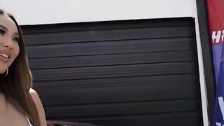 Brunette Kazumi Gets Pounded at Car Dealership