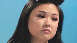 Curvy petite Chinese teen stimulates hairy pussy with a vibrator