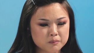 Curvy petite Chinese teen stimulates hairy pussy with a vibrator