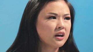 Curvy petite Chinese teen stimulates hairy pussy with a vibrator