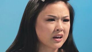 Curvy petite Chinese teen stimulates hairy pussy with a vibrator