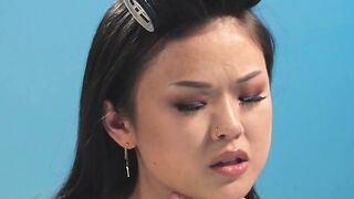 Curvy petite Chinese teen stimulates hairy pussy with a vibrator 2