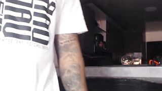 Latino guy eagerly suck shemale throbbing cock