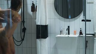 Hot inexperienced couple showers together to neat cum from their faces and have
