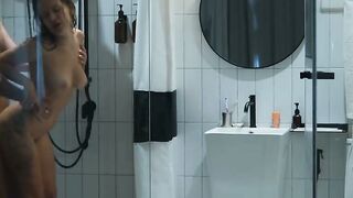 Hot inexperienced couple showers together to neat cum from their faces and have