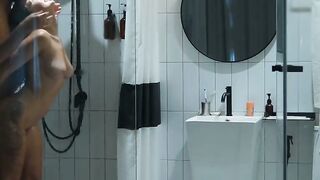 Hot inexperienced couple showers together to neat cum from their faces and have