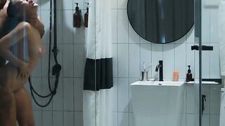 Hot inexperienced couple showers together to neat cum from their faces and have