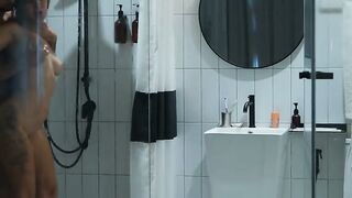Hot inexperienced couple showers together to neat cum from their faces and have