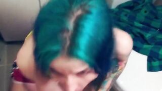 Blue-Haired Babe Gets a Huge Cum Load