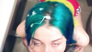 Blue-Haired Babe Gets a Huge Cum Load