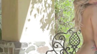 Tattooed Blonde Latina MILF Striptease in Underwear Outdoors