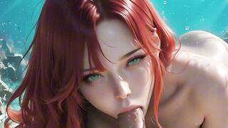 Red hair flows through crystal water as thick cumshots twirls above her sweet AI face 2