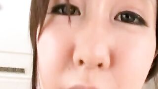 Japanese horny babe with amazing tits rides her man