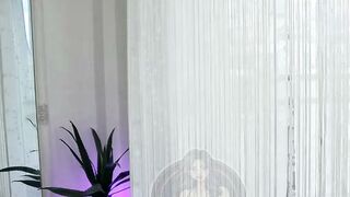 Blonde Shemale in Lingerie Teases with Purple Dildo