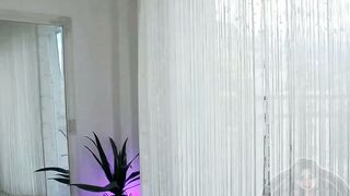Blonde Shemale in Lingerie Teases with Purple Dildo