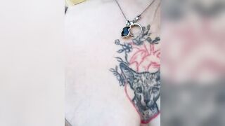 Tattooed Brunette Teases Big Tits in Public