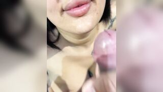 Tattooed Brunette Babe Delivers Sloppy POV Blowjob