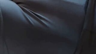 POV Cumshot in Tight Latex Shorts on Brunette Sister-in-Law