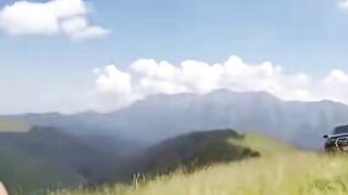 Blonde Teen Sucks Cock Outdoors in Grass Field